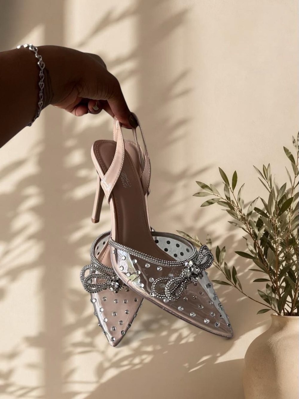 MATA Silver Studded Slingback Heels